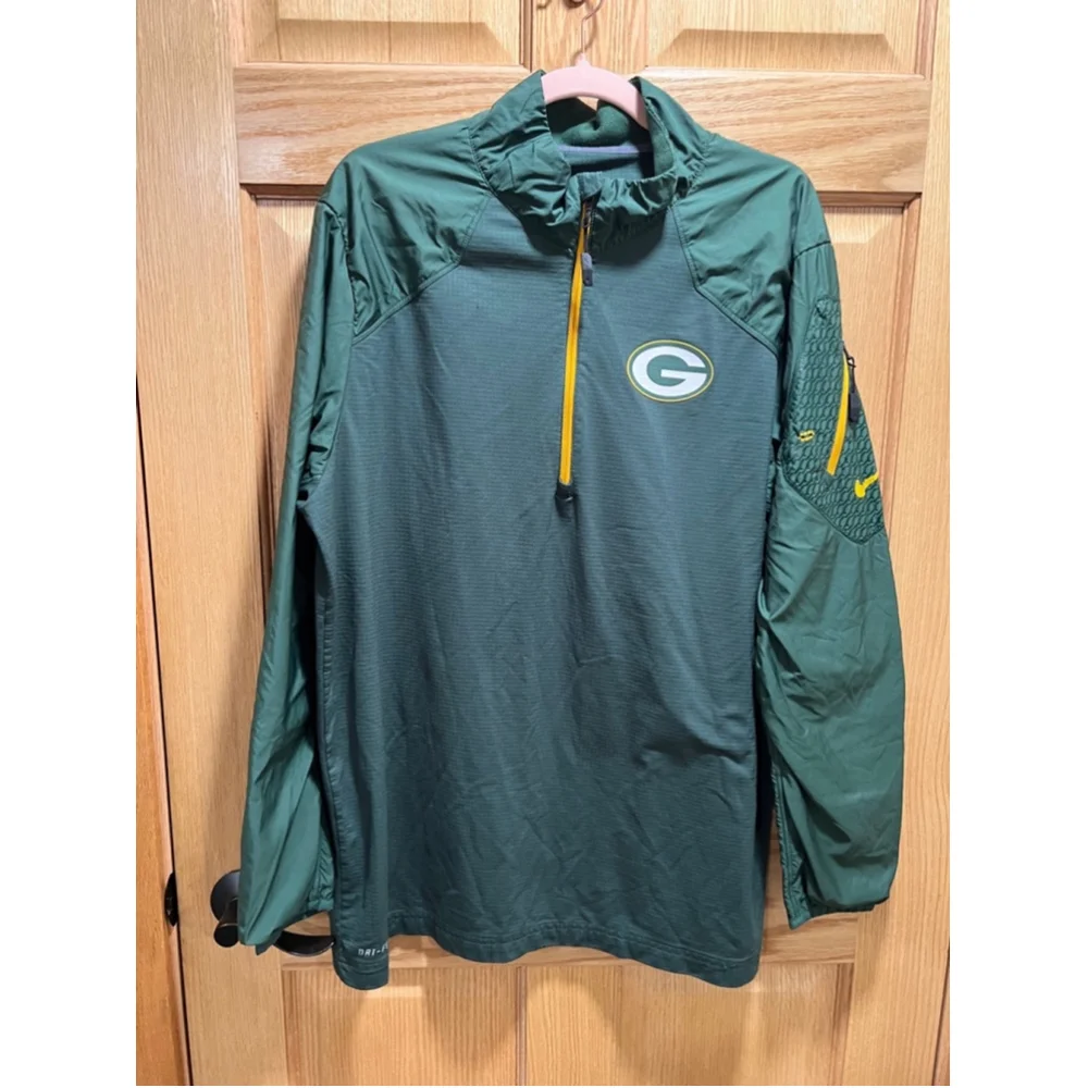 Men's Large Nike Green Packers Wind Breaker Half Zip Jacket Size L - Picture 2 of 9